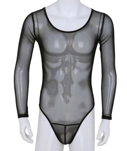 Doorzichtige heren bodysuit / jumpsuit lingerie mannen, Verzenden, Zwart, Nachtkleding