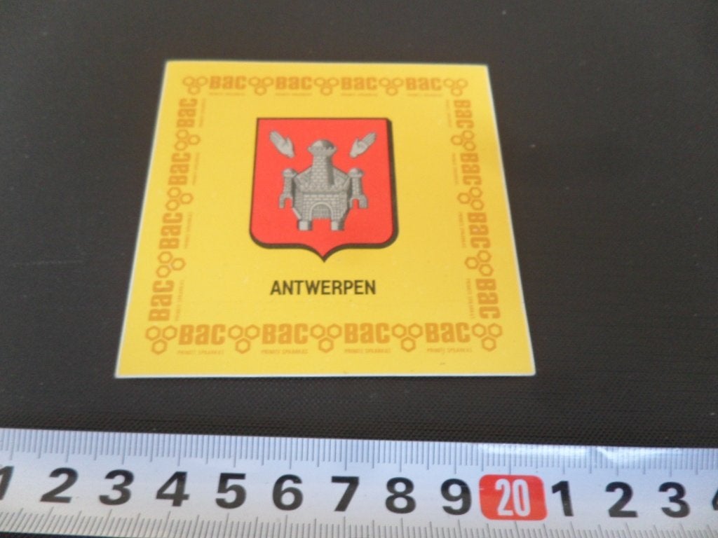 sticker BAC private spaarkas gemeente wapen antwerpen belgië, Ophalen, Zo goed als nieuw