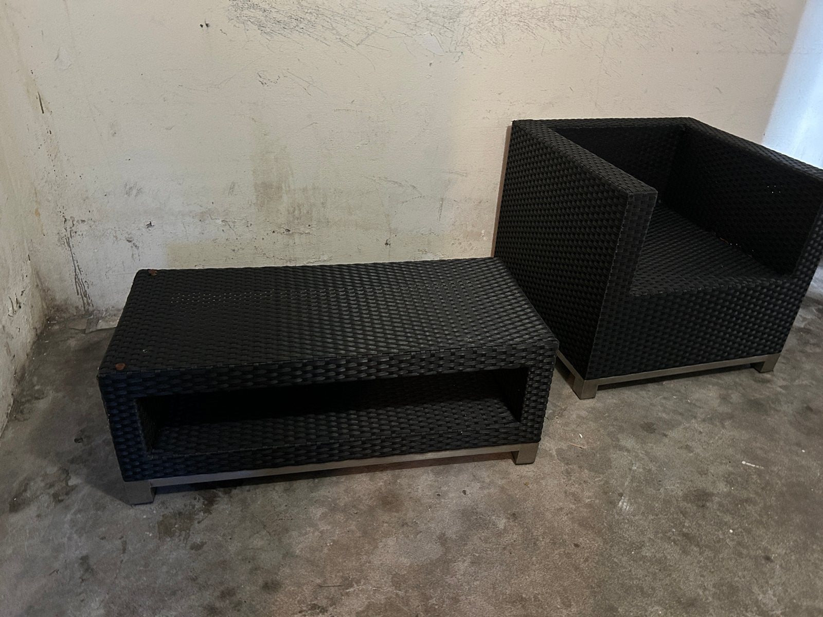 Zwarte Wicker Tuinmeubelen: 10 Stoelen, 6 Banken, 5 Tafels, Tuin en Terras, Ophalen of Verzenden, Gebruikt, Kunststof