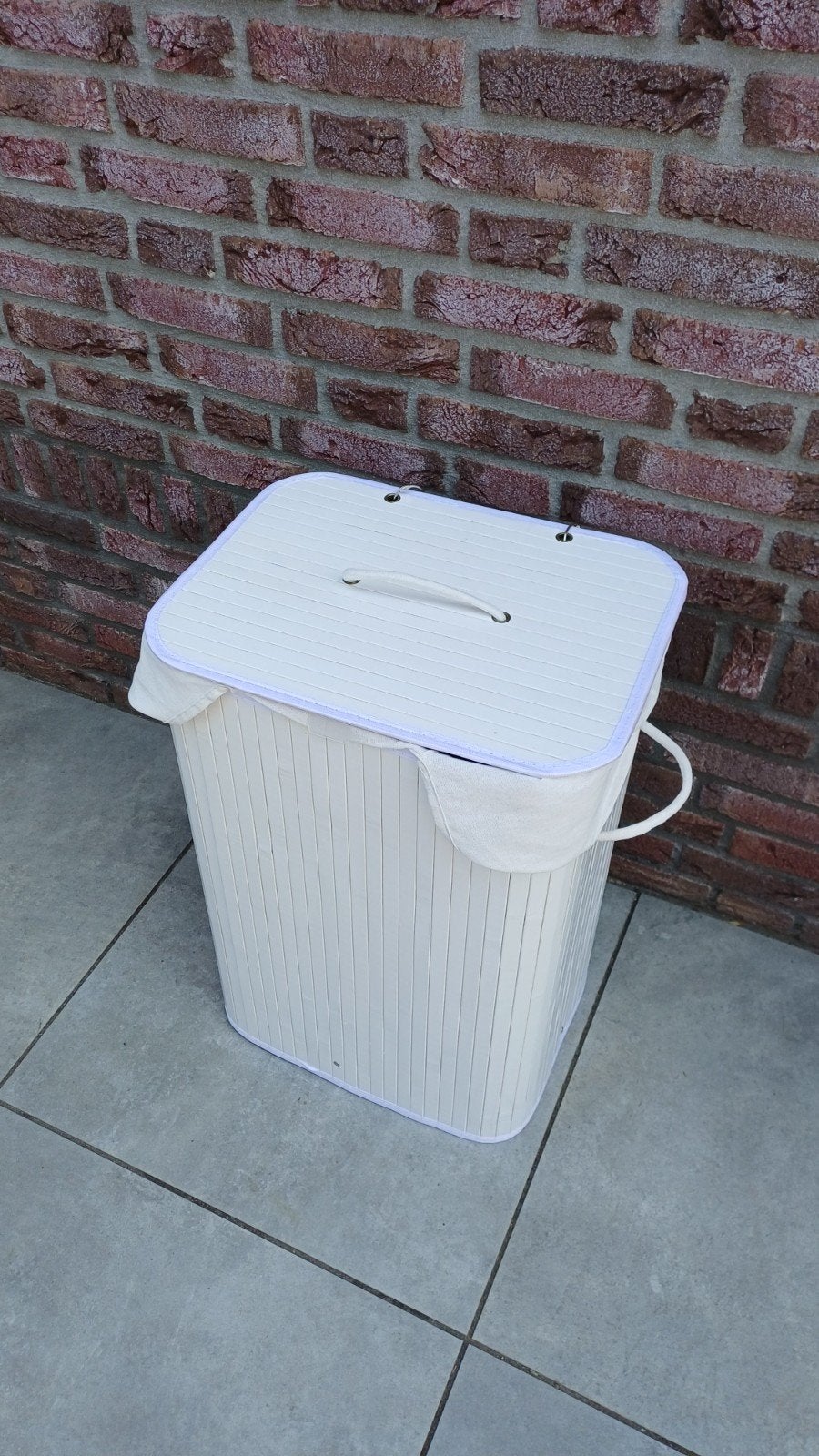 Wasmand Wassorteerder 90L Wit Bamboe Binnenzak 40,5x31x60cm, Nieuw, Ophalen of Verzenden, Wasmand, Wit
