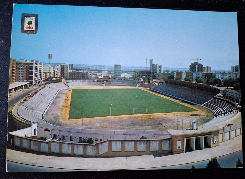 Stadion ansichtkaart Huelva, Colombino, Ophalen of Verzenden, Gebruikt, Buitenlandse clubs, Poster, Plaatje of Sticker