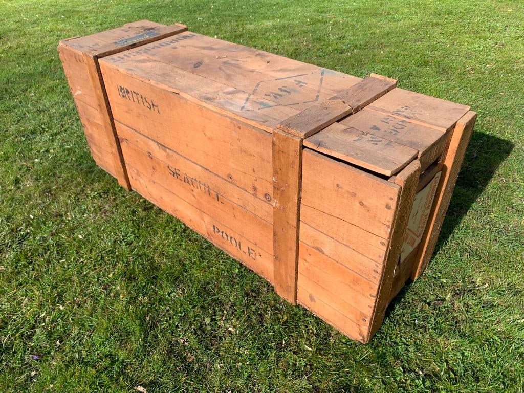 Originele houten transportkist van Seagull buitenboordmotor, Ophalen, Gebruikt, Motor en Techniek, Zeilboot of Motorboot