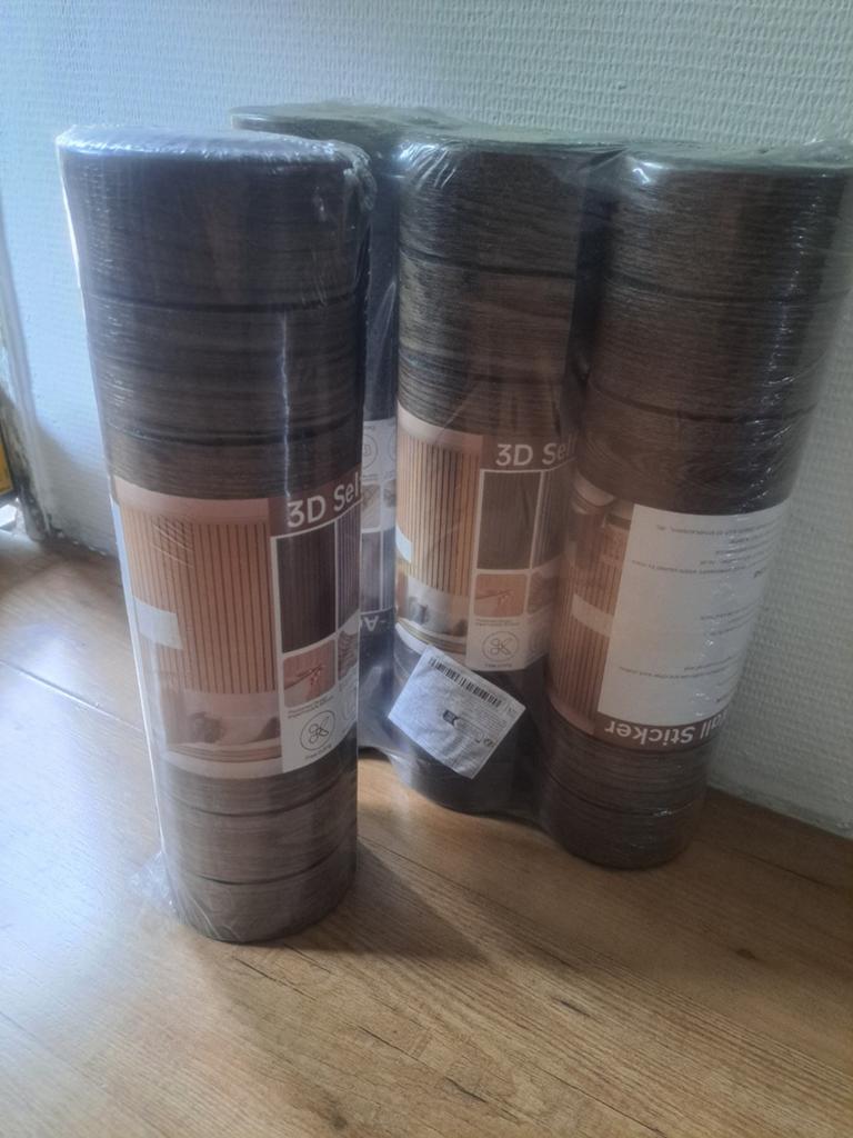 3D Zelfklevende Lamellen Muursticker - Houtnerf Design, Ophalen of Verzenden, 10 tot 25 m², Bruin