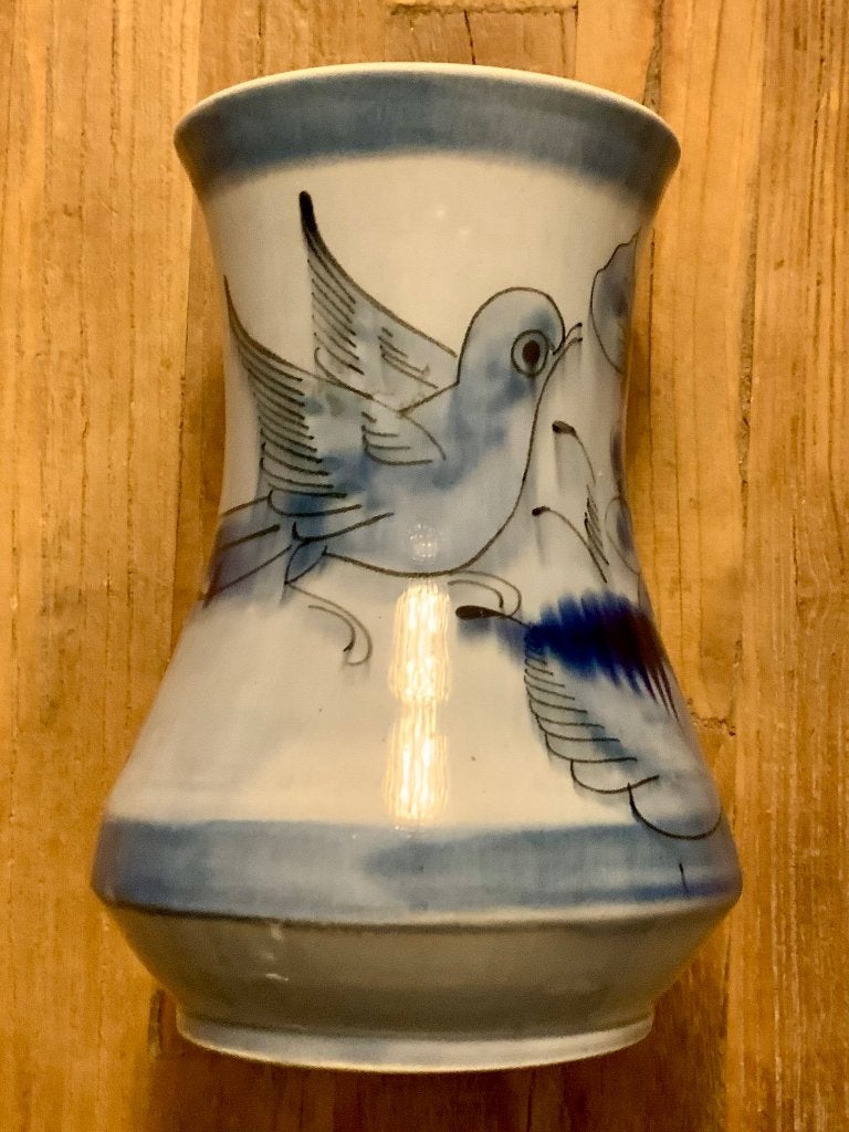 Vintage Tonala Vaas Mexico 16,5 cm - Handbeschilderd Duifje, Overige materialen, Meerkleurig, 16 cm, Ophalen of Verzenden