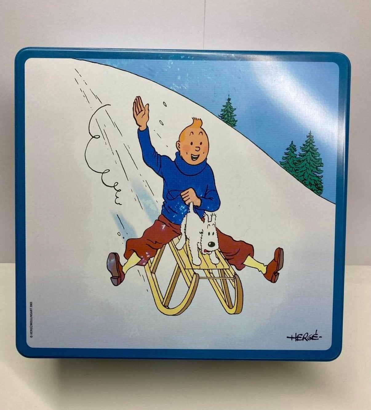 Kuifje/Tintin; koekblik blauw Delacre 2003., Ophalen of Verzenden, Zo goed als nieuw