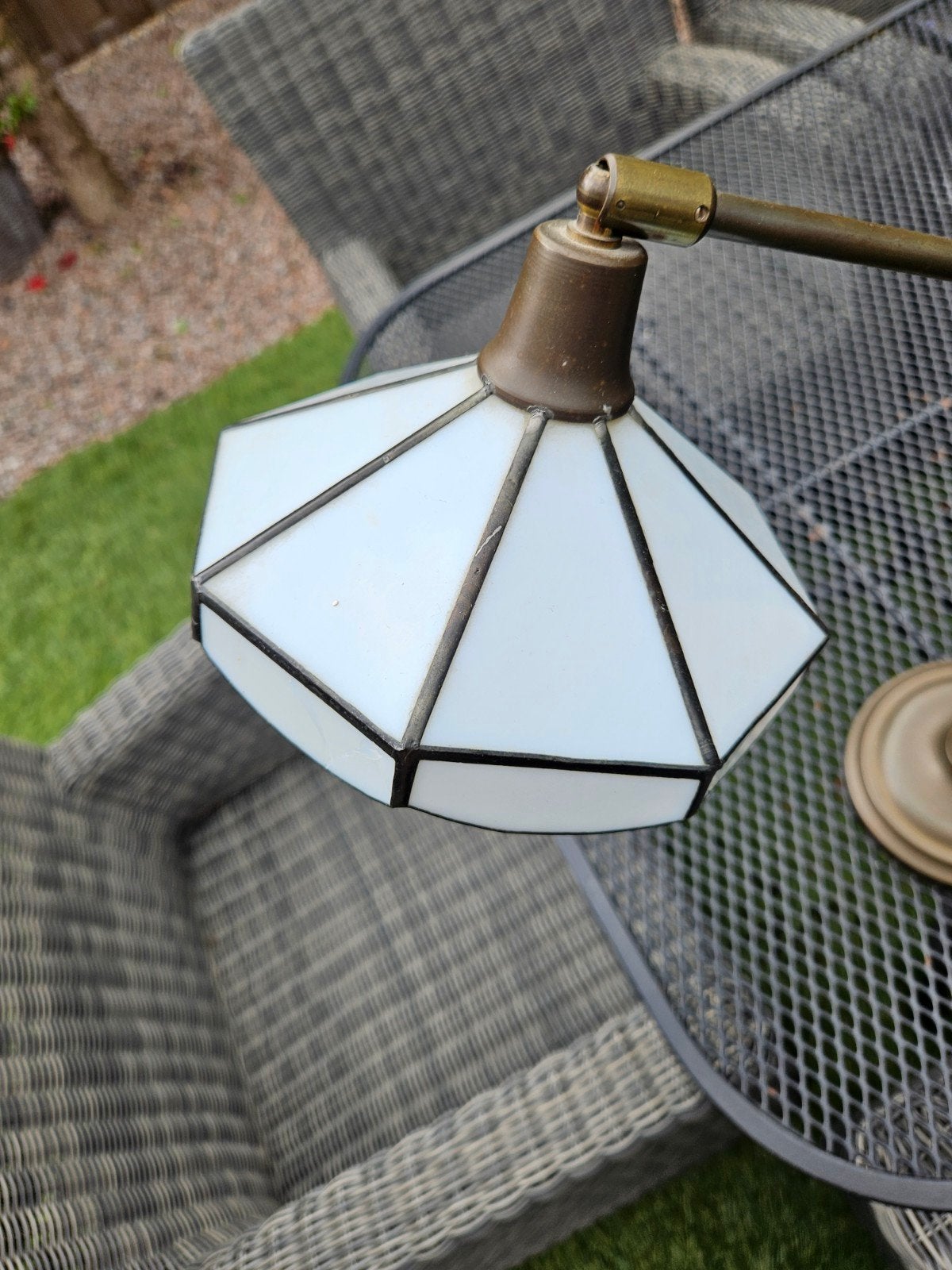 Vintage Bureaulamp Messing met Glazen Kap, Ophalen of Verzenden