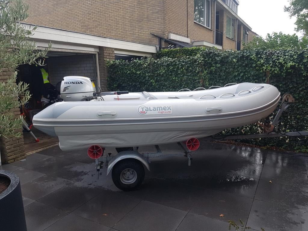 Talamex Highline rubberboot met Honda 20pk buitenboordmotor, Watersport en Boten, Rubberboten, Ophalen, Aluminium, Gebruikt, Pomp