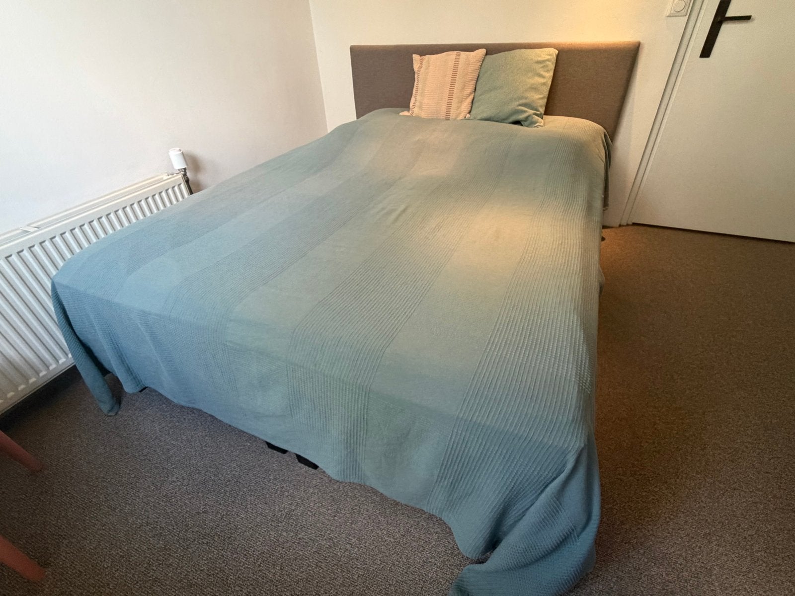 Tweepersoons boxspring bed 160x200 cm (topper aan vervanging, Ophalen, Gebruikt, Beige, Tweepersoons