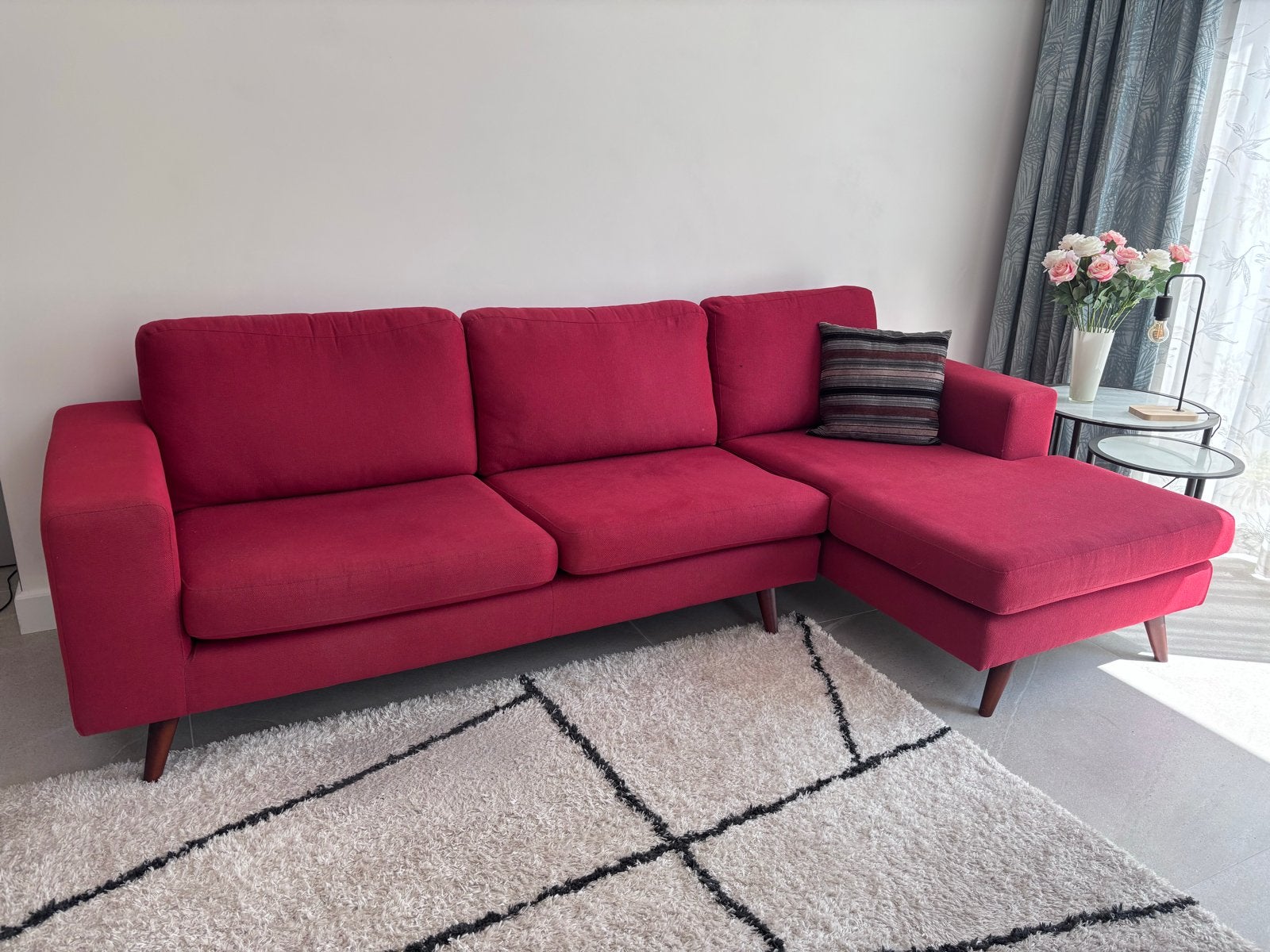 Mooie rode UMIX hoekbank met chaise longue, Ophalen, 250 tot 300 cm, Gebruikt, 125 tot 150 cm