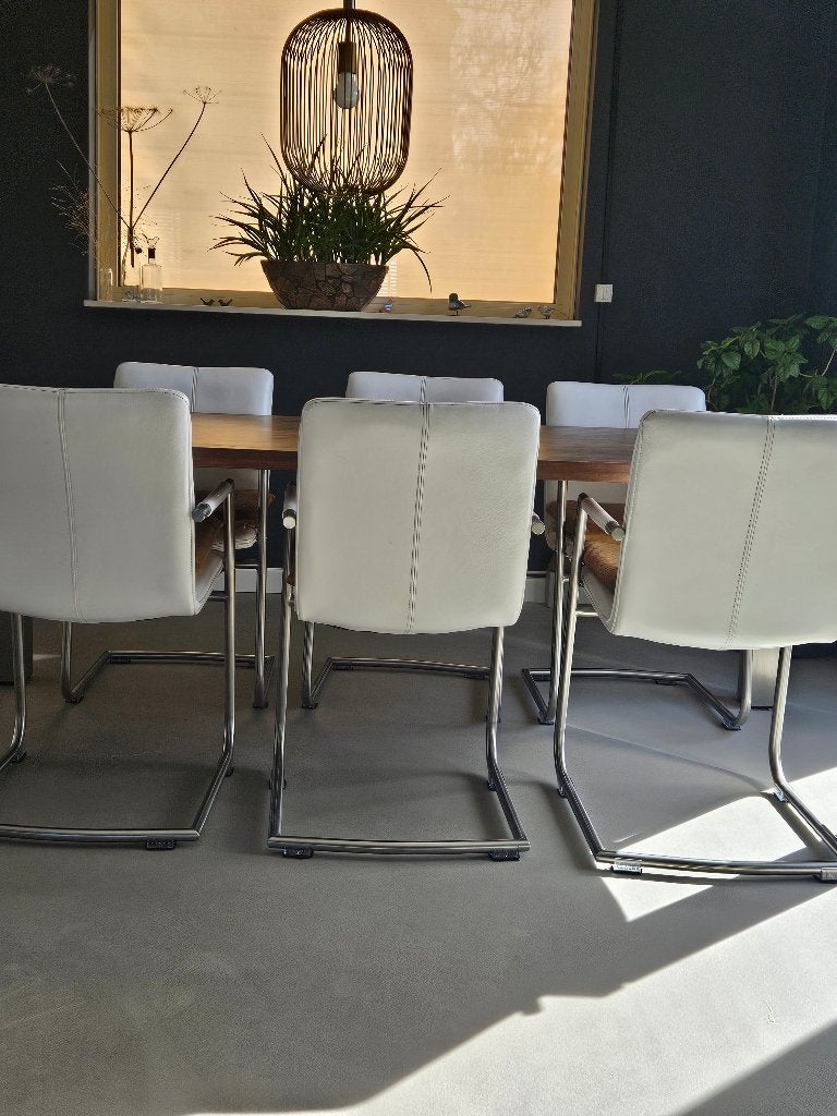6 eetkamerstoelen leer, Huis en Inrichting, Ophalen, Gebruikt, Wit, Vijf, Zes of meer stoelen