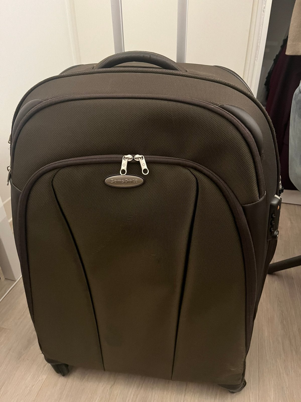 Grote Samsonite tsa koffer chocoladebruin, stof, 4 wielen, Ophalen, Overige materialen, Gebruikt, 45 tot 55 cm