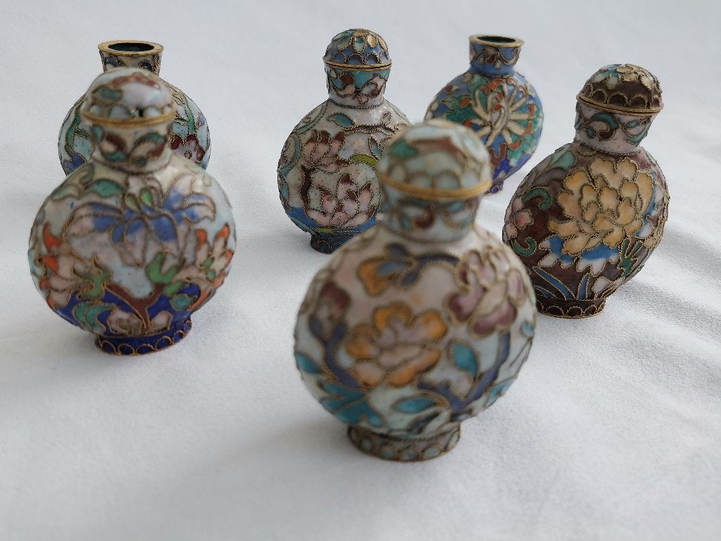 set 6 Vintage Chinese Cloisonne Emaille snuiffles snuif fles, Antiek en Kunst, Ophalen of Verzenden