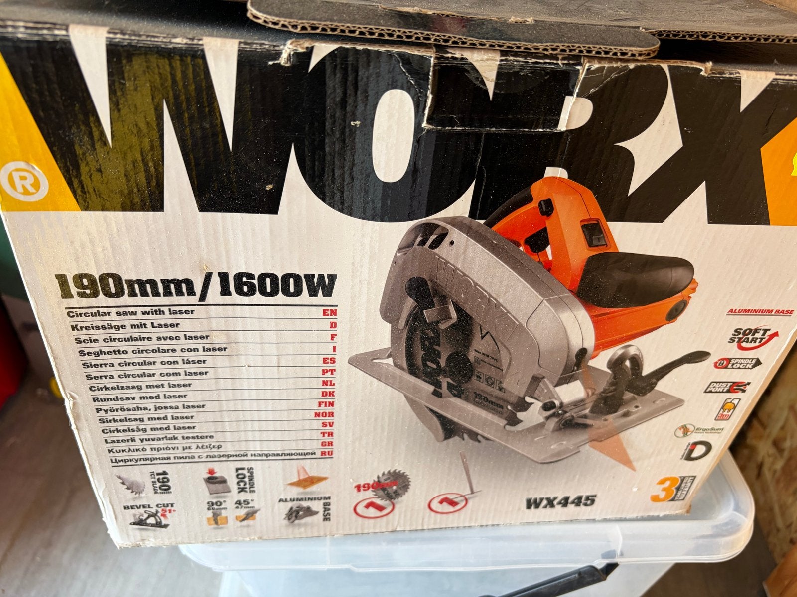 Worx WX445 Cirkelzaag 190mm/1600W met laser, Ophalen, Gebruikt, Cirkelzaag, 70 mm of meer