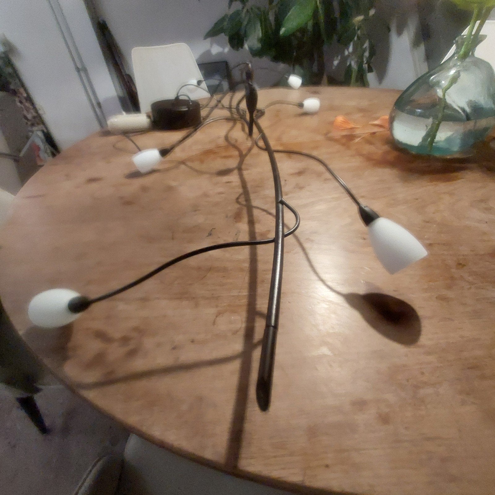 Design eettafel lamp met 6 dimbare halogeen lampjes, Modern design, Ophalen of Verzenden, Zo goed als nieuw, Glas