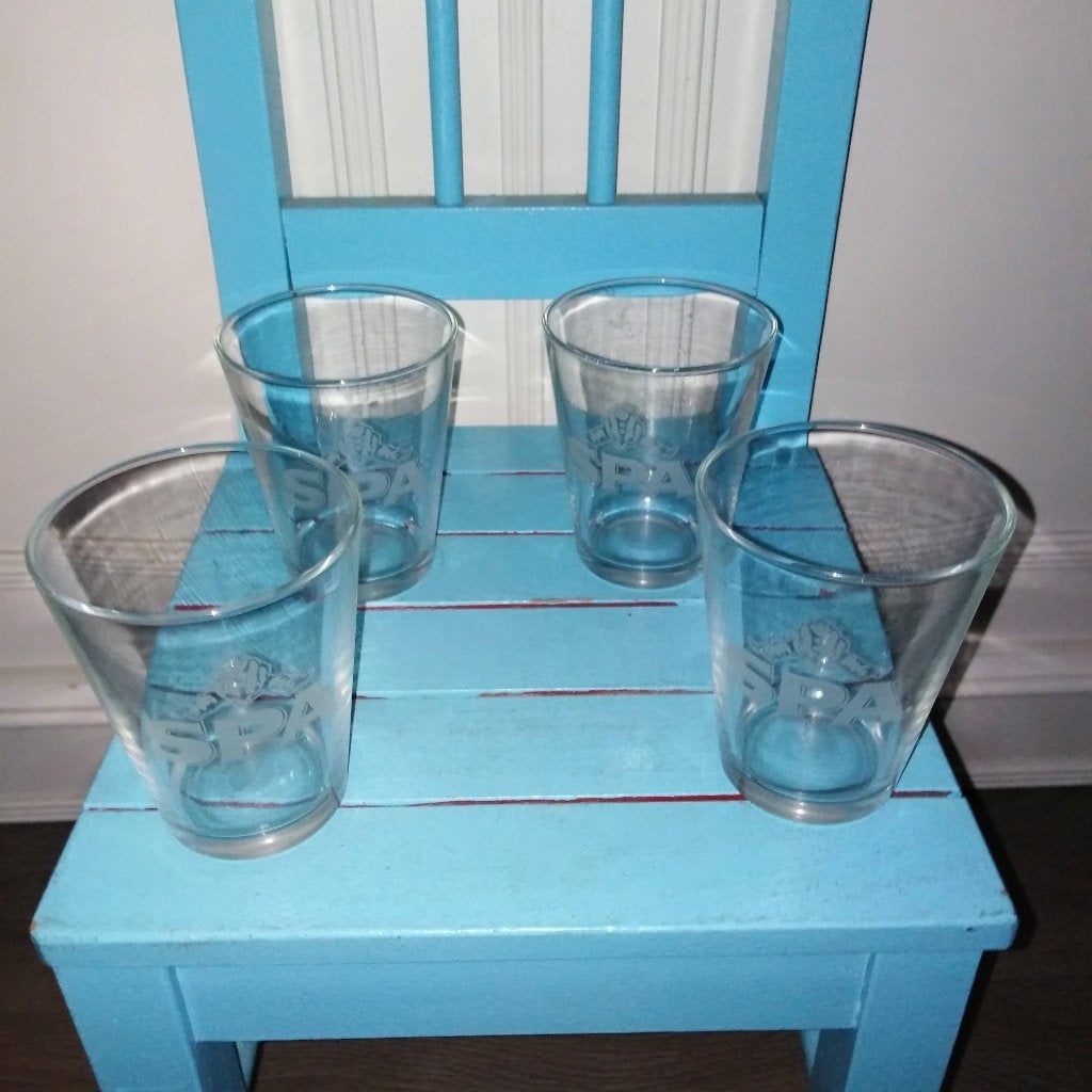 Spa mineraalwater glazen 4 stuks, Ophalen, Glas of Glazen, Gebruikt, Glas