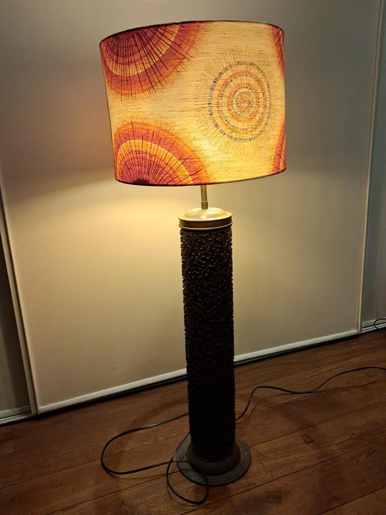 Vintage staande cilinder lamp koper en hout, Huis en Inrichting, Ophalen, Gebruikt, 150 tot 200 cm