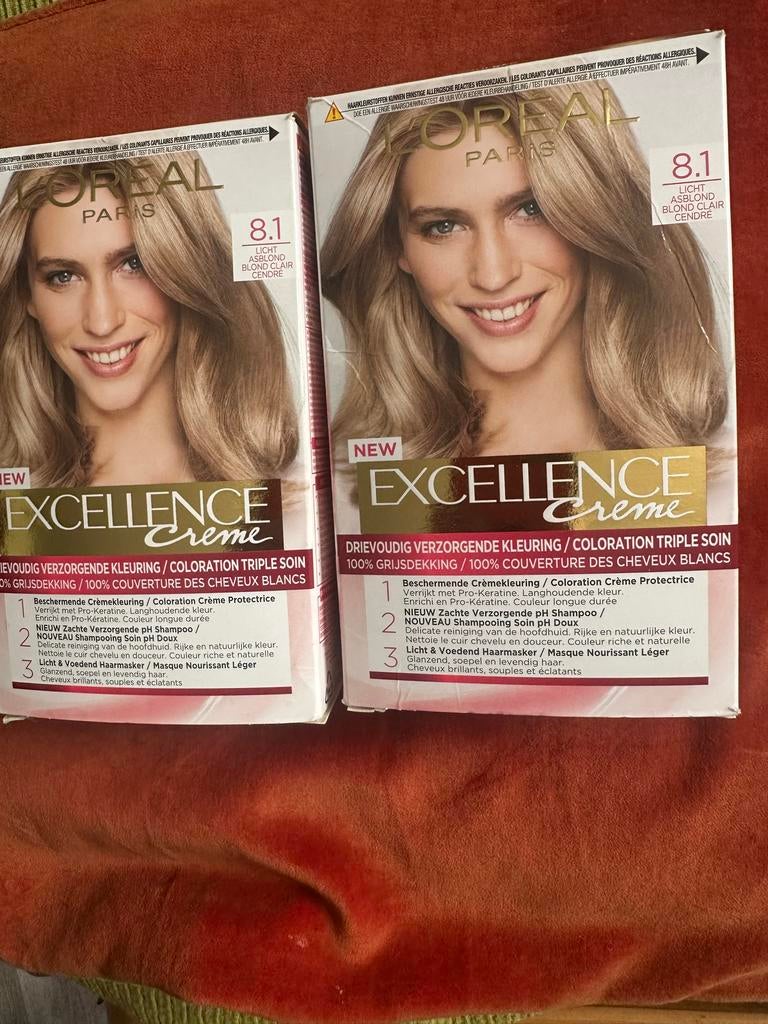 L'Oréal Excellence Crème 8.1 Licht Asblond Haarverf (2x), Ophalen of Verzenden, Nieuw, Overige typen