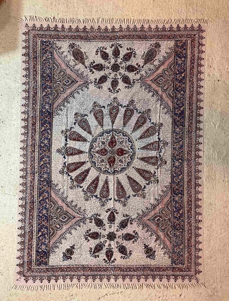 Grand foulard woonkleed hand gestempeld katoen 183/130, Gebruikt, 100 tot 150 cm, Blauw, Djt@dejuistetoon.eu