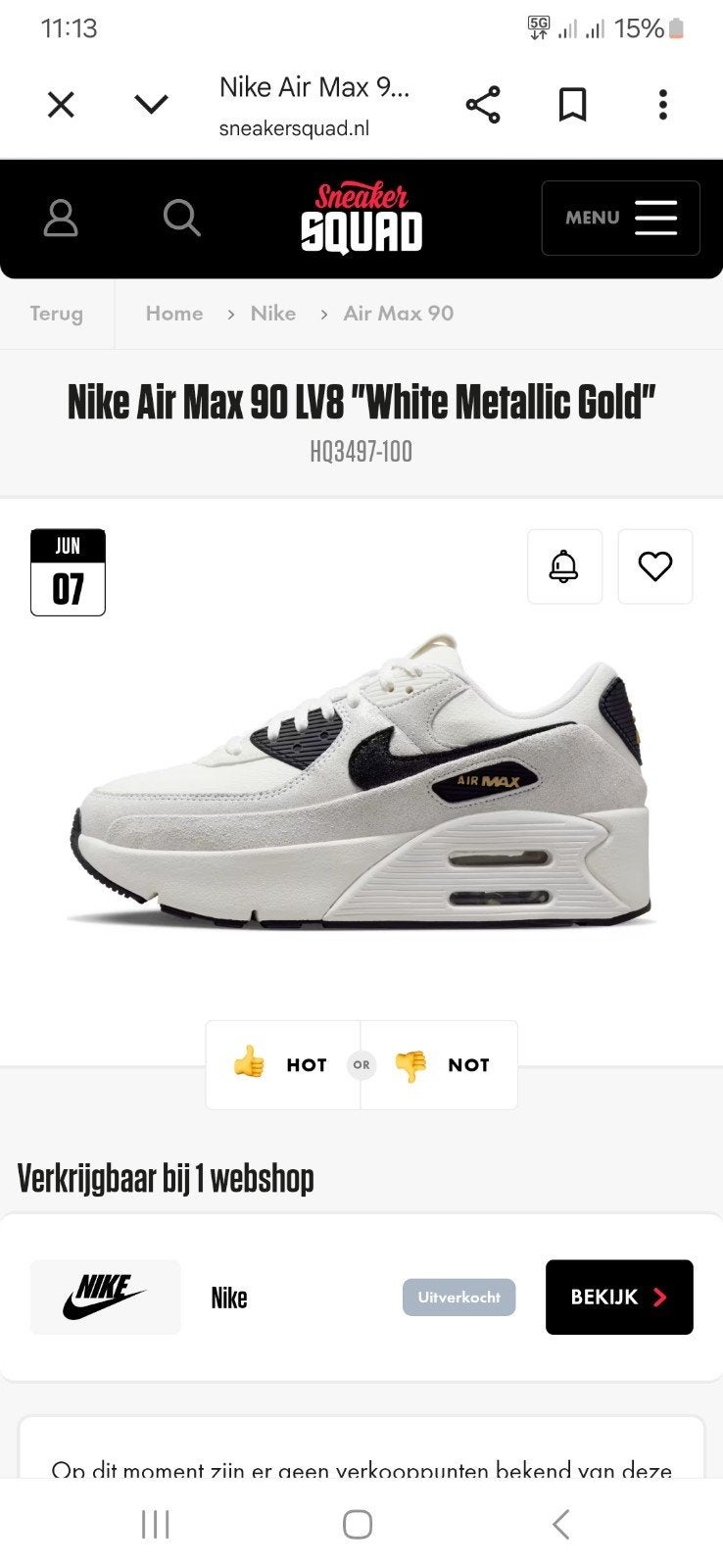 Nike Air Max 90 LV8 White Metallic Gold - Maat 38, Ophalen of Verzenden, Gedragen, Wit, Sneakers of Gympen