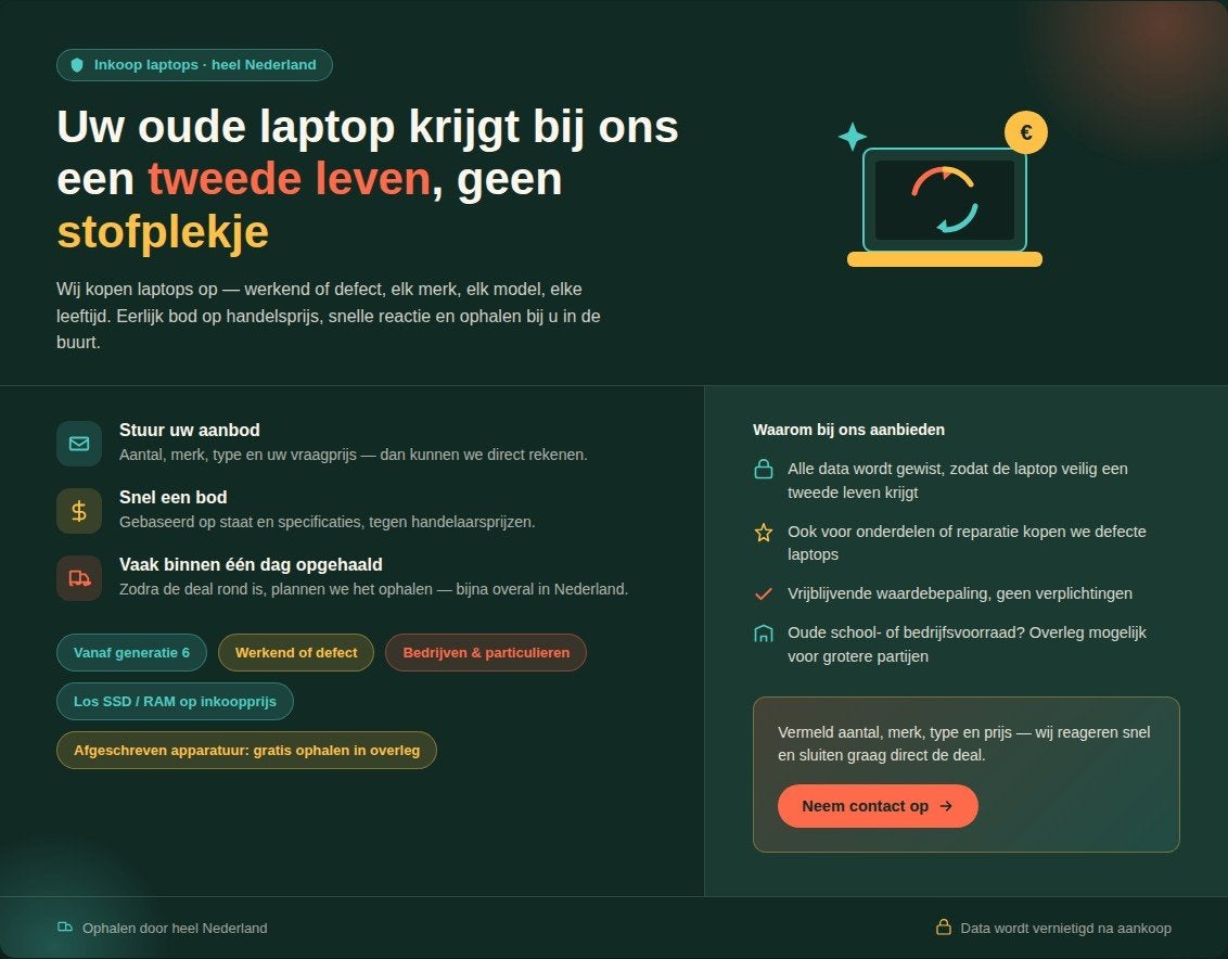 Gezocht: Laptops voor inkoop - Diverse modellen, Computers en Software, Ophalen of Verzenden, Gebruikt