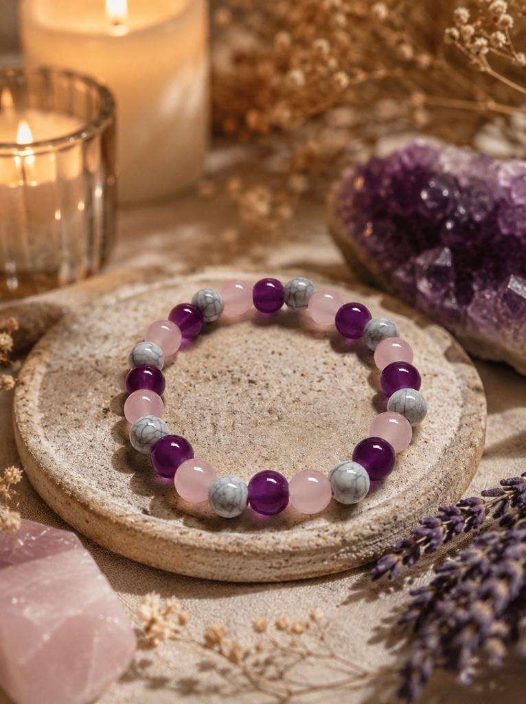 Armband met Rozenkwarts, Amethist en Howliet kralen, Ophalen, Overige materialen, Paars, Nieuw