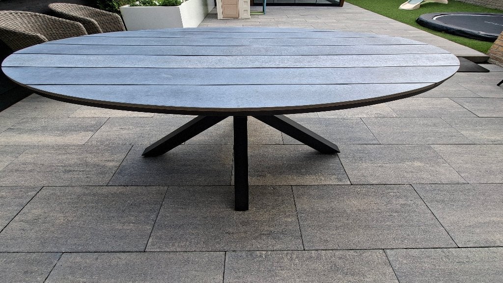 Ovale tuintafel Cyprus 220cm | Polywood en Aluminium | Grijs, Tuin en Terras, Ophalen, Gebruikt, Ovaal, Aluminium