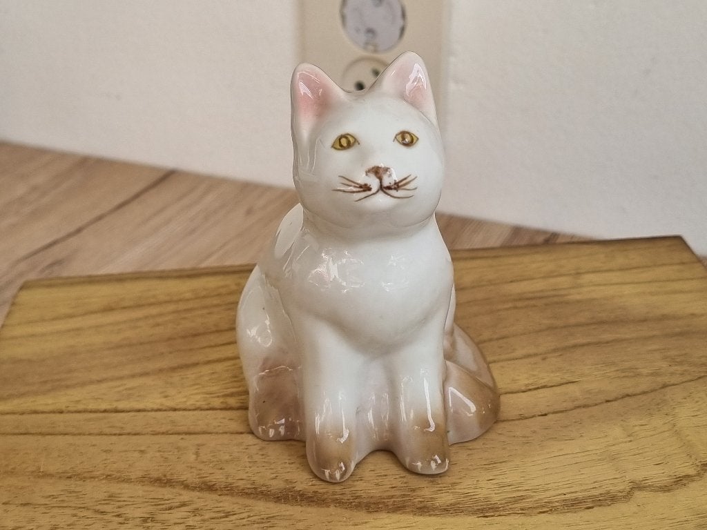 Prachtig Apart Vintage Kat Poes Beeld Decoratie Porselein, Verzenden, Gebruikt, Hond of Kat, Beeldje of Figuurtje