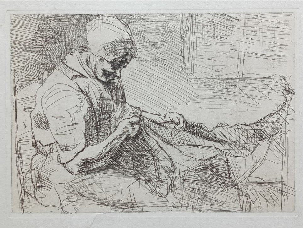 Jozef Israëls De Nettenboetser originele Ets, Antiek en Kunst, Ophalen of Verzenden