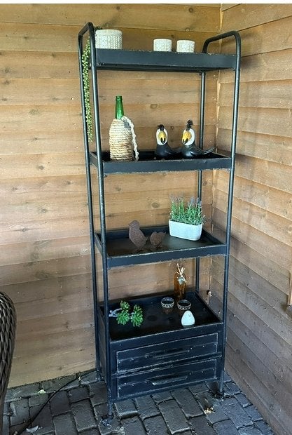 Tuin etagère, tuinkast, tuinmeubel, vintage metaal op wielen, Tuin en Terras, Ophalen, Gebruikt