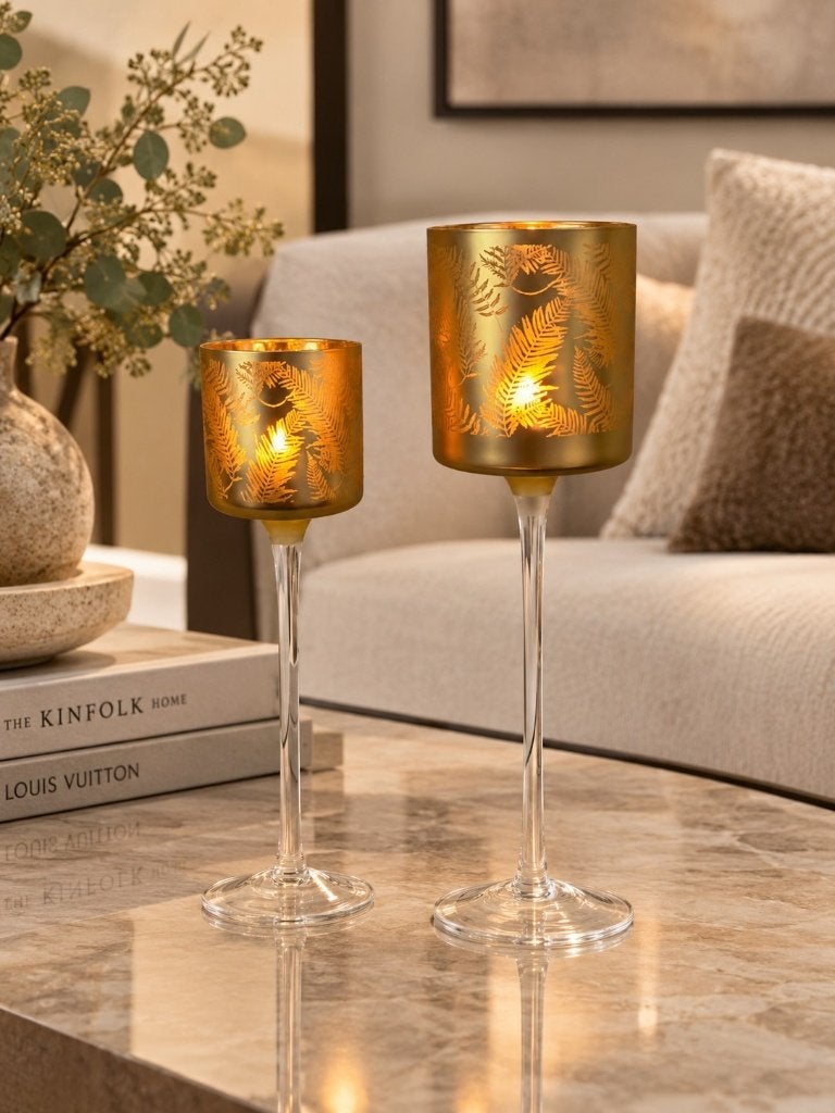 J-Line waxinelichtje houder set-2 blad/goud op voet Nieuw!, Overige merken, Waxinelichthouder, Nieuw, Ophalen of Verzenden