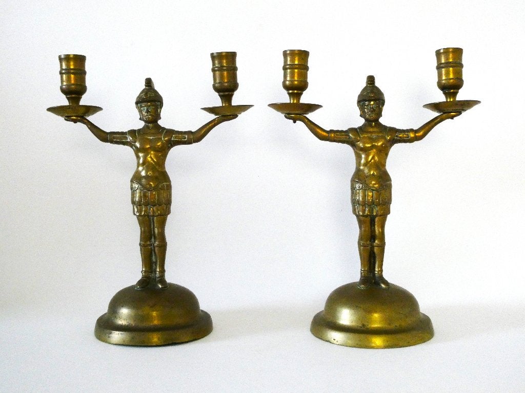 2 Figuur kandelaars / kandelabers Romeinse soldaten Empire, Ophalen of Verzenden, Koper of Brons