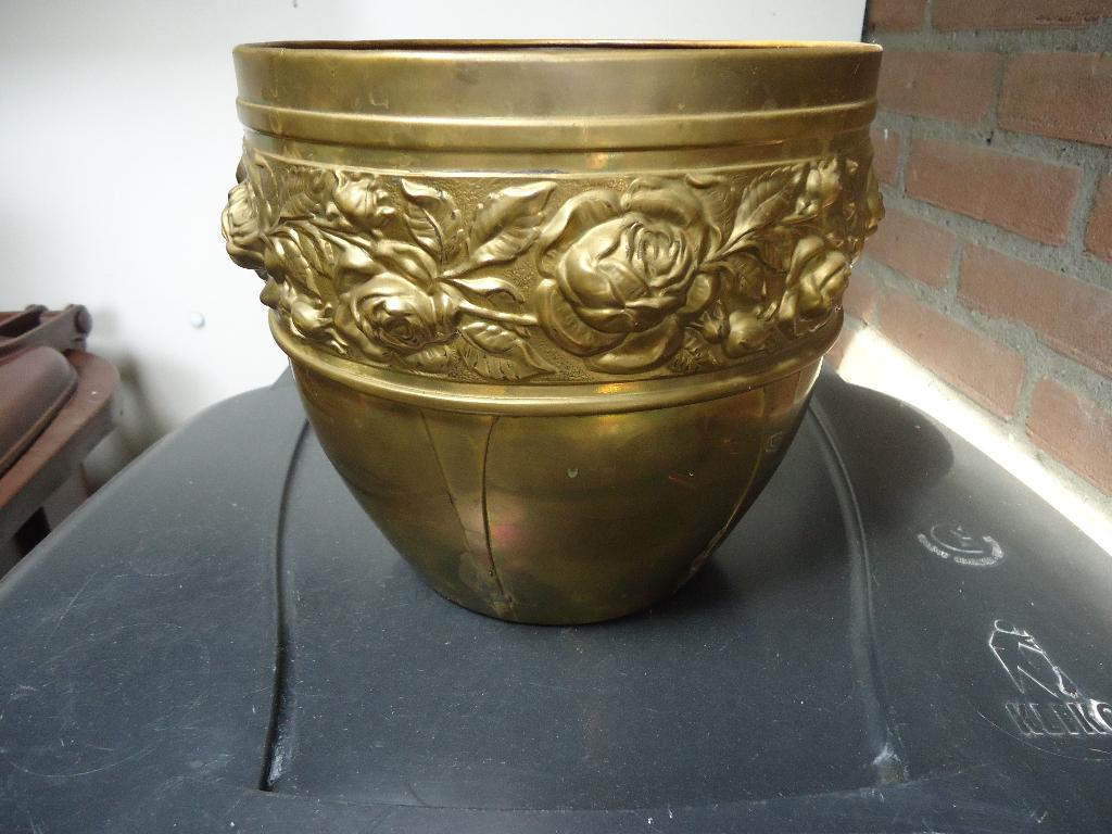 9 st vintage koperen bloempotten, Antiek en Kunst, Ophalen