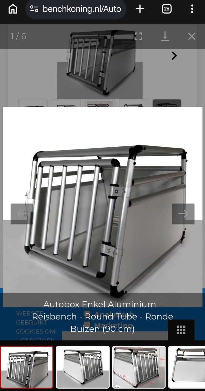 Autobench Enkel Aluminium - 90 cm - Reisbench - Ronde buizen, Ophalen, Zo goed als nieuw