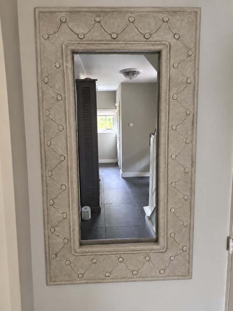 Grote Rivièra Maison spiegel 120 x 75 cm met sierlijst, Ophalen, Gebruikt, 100 tot 150 cm, Rechthoekig