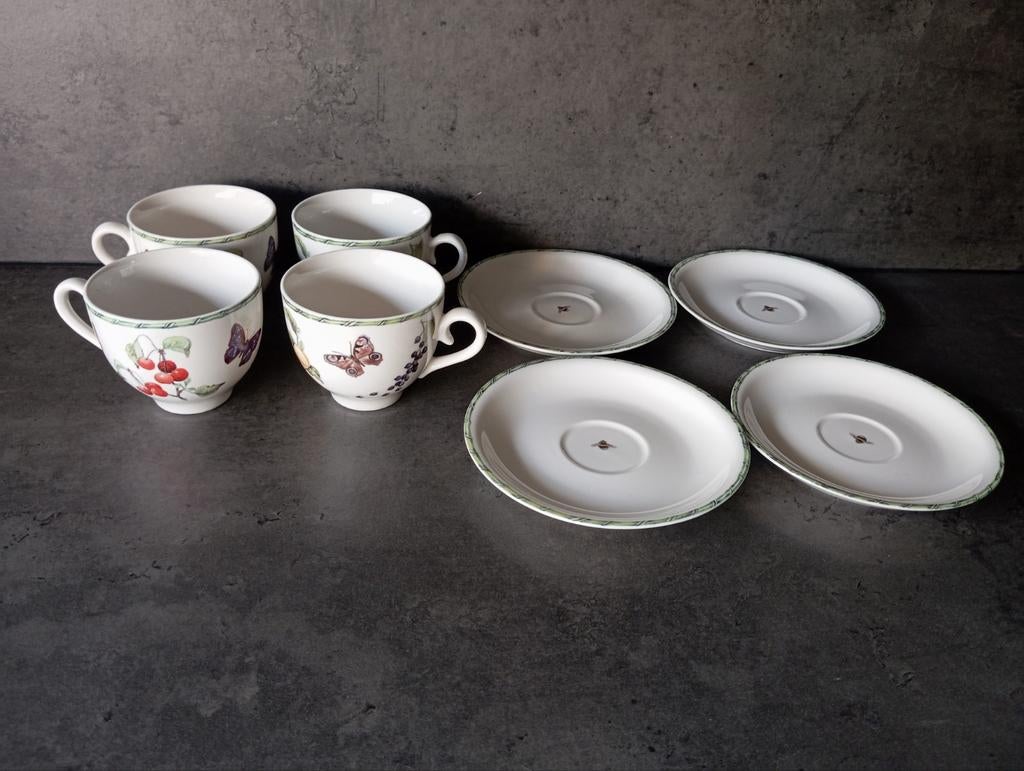 JBS Janneke Brinkman Fruit & Flowers servies 4 kop+schotels, Ophalen of Verzenden, Zo goed als nieuw, Overige stijlen, Kop(pen) en/of Schotel(s)