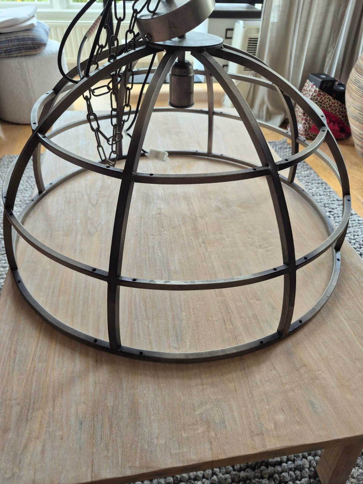 Grote stoere metalen hanglamp - Landelijke DOE MAAR EEN BOD, Ophalen, Gebruikt, E27 (groot), Metaal