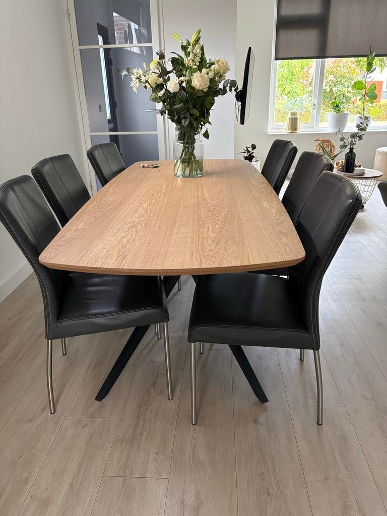 6 leren grijze eetkamerstoelen, Ophalen, Leer, Zo goed als nieuw, Grijs