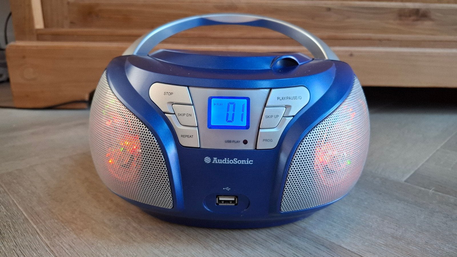 kinderradio Audiosonic Radio met CD-speler en USB - Blauw, Ophalen of Verzenden, Gebruikt, Radio, Met cd-speler
