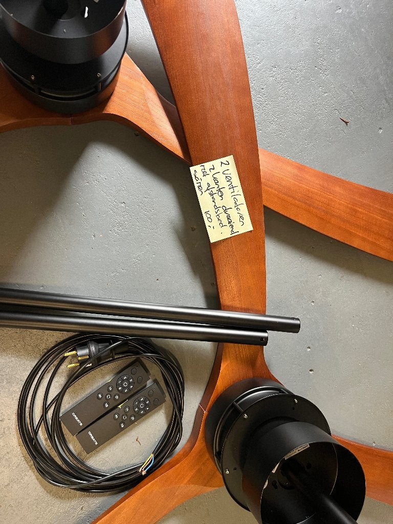 2 houten plafondventilatoren, helemaal nieuw!, Ophalen, Hout, Nieuw, Modern
