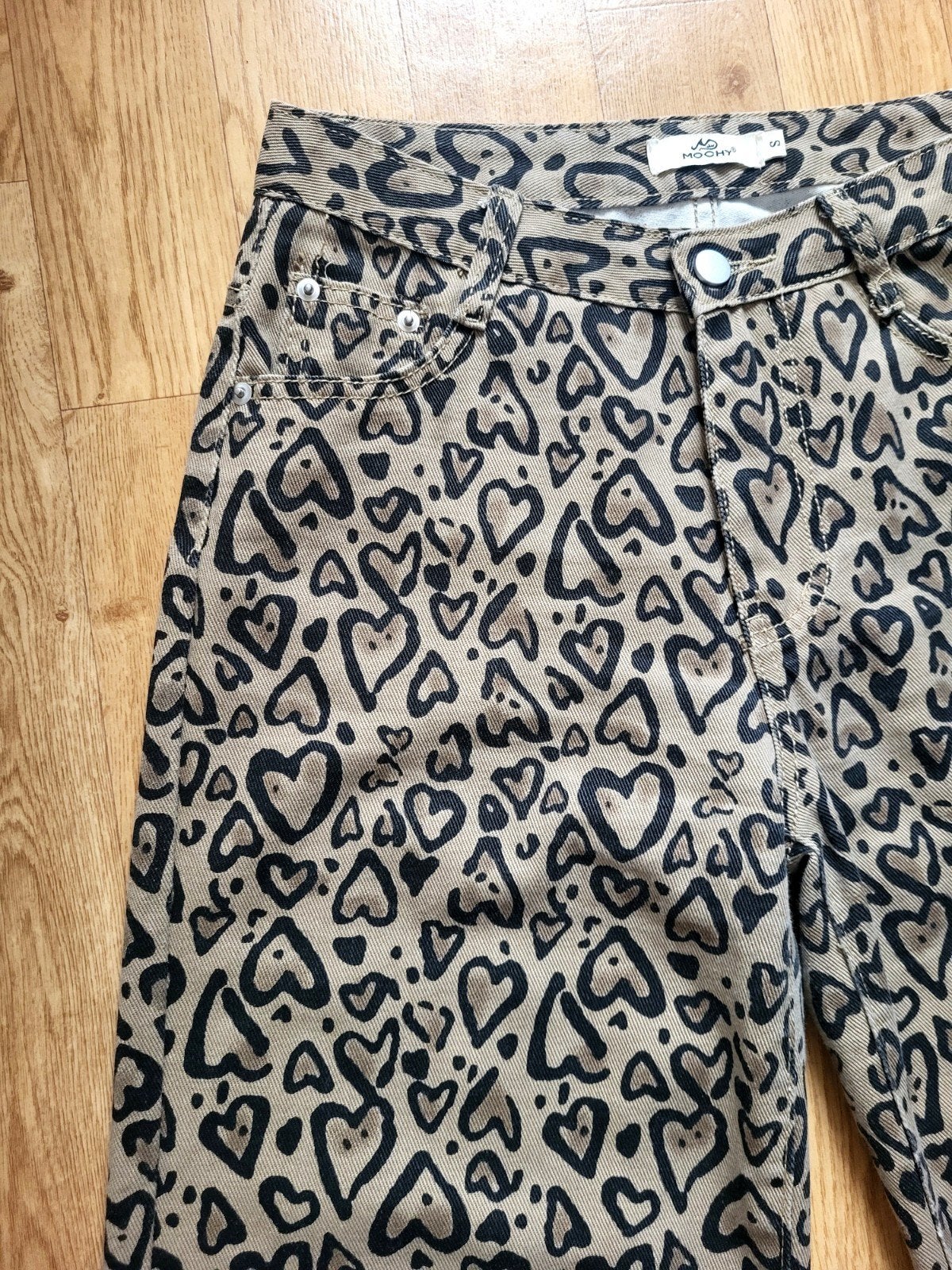 Super trendy wide-leg denim broek MOCHY met hartjes, Ophalen of Verzenden, Zo goed als nieuw, Beige, Lang
