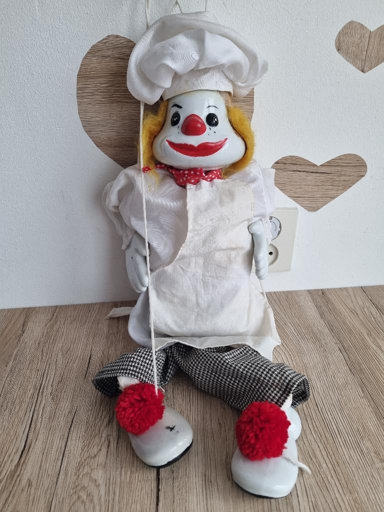 Prachtige Vintage Marionet Pop Beeld Chef Kok Stof Porselein, Antiek en Kunst, Antiek | Porselein, Verzenden