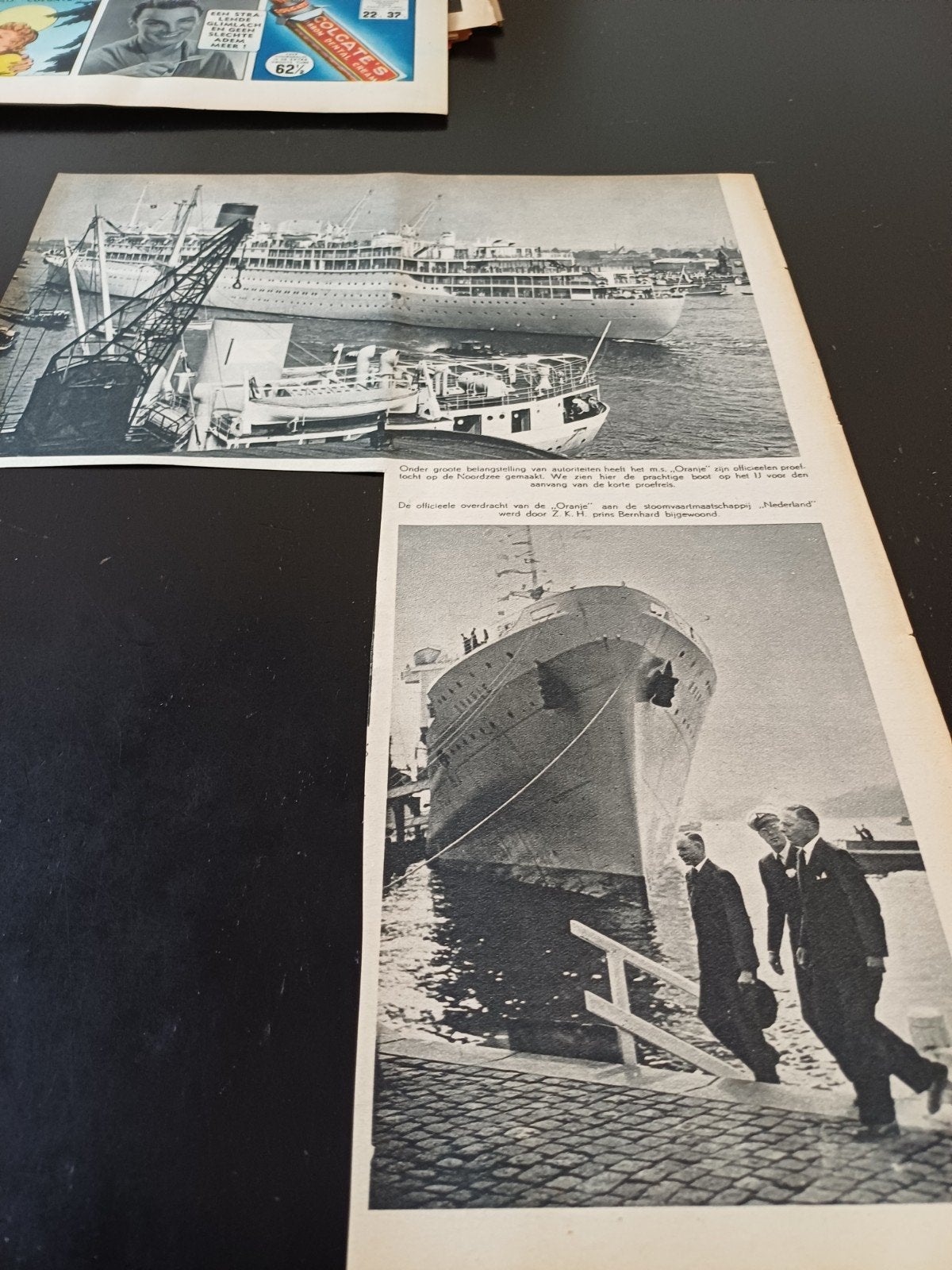 knipsel m.s. Oranje proefvaart stoomvaartmij. Nederland 1939, Verzamelen, Ophalen of Verzenden, Gebruikt, Kaart, Foto of Prent