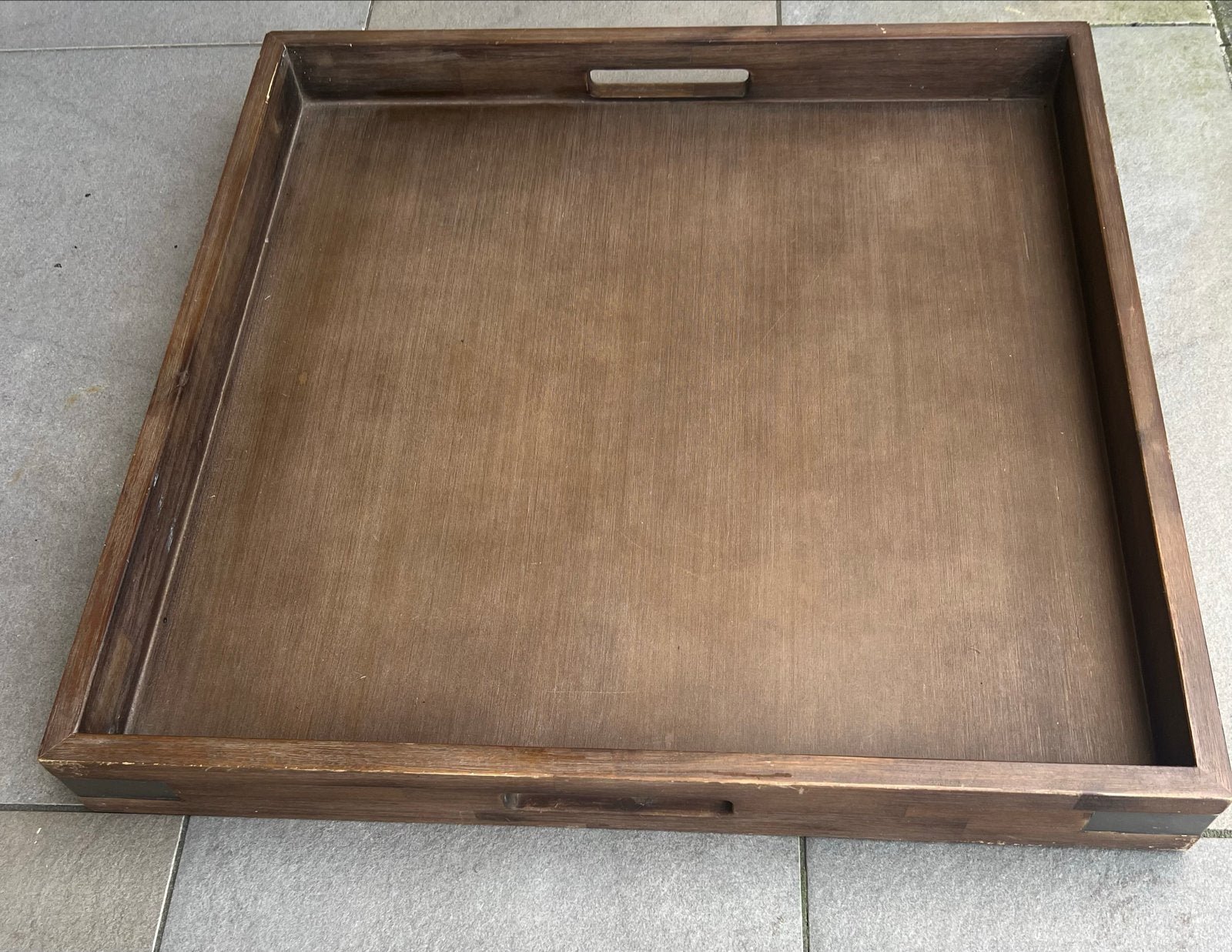 Groot houten dienblad 70x70 cm - Vierkant serveerblad, Ophalen, Gebruikt, Met opstaande rand, Vierkant