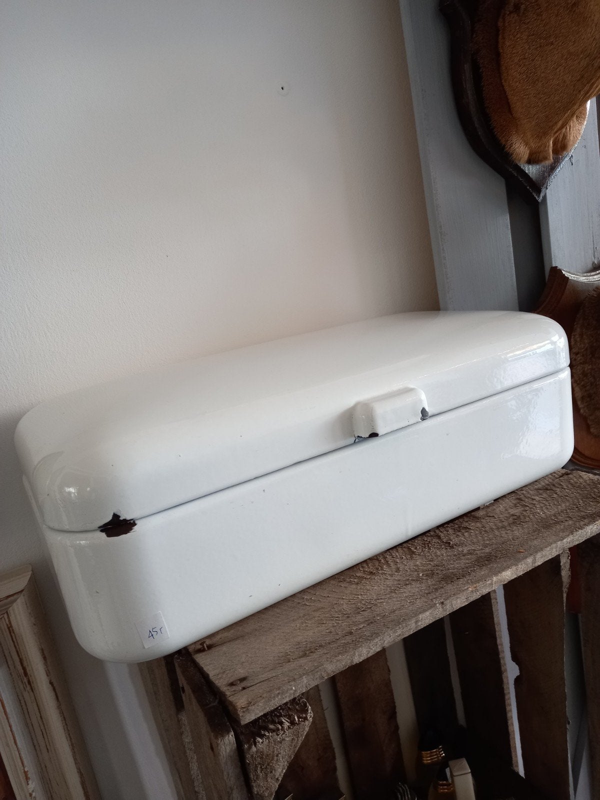 Vintage Emaille Broodtrommel - Wit - 47cm, Ophalen of Verzenden