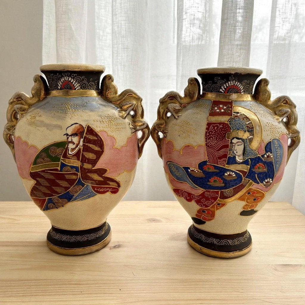 PAAR Antieke Japanse Satsuma Vazen - Meiji Periode ca. 1900, Ophalen of Verzenden