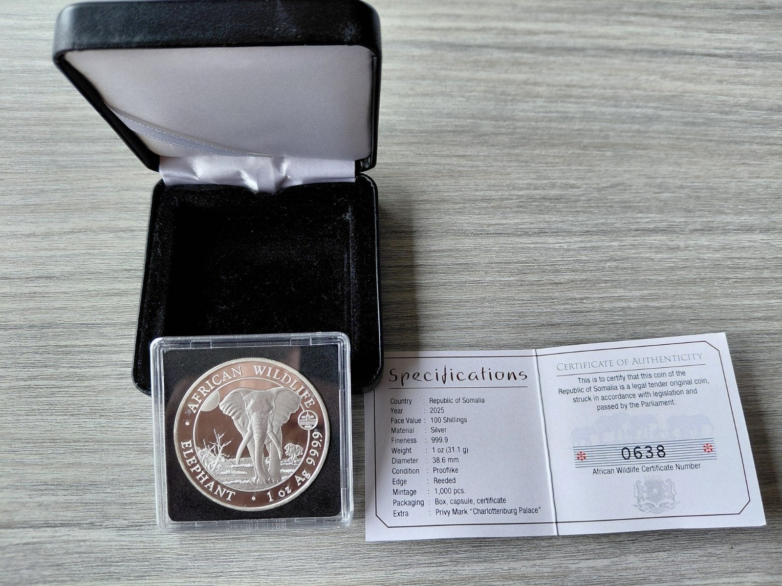 2025 Somalie African Elephant privy WMF 1 oz zilver, Ophalen of Verzenden, Zilver