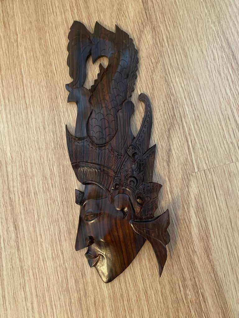 Houten wandmasker, lengte 30 cm, Overige onderwerpen, Handgemaakt, 20 - 50 cm, Hout