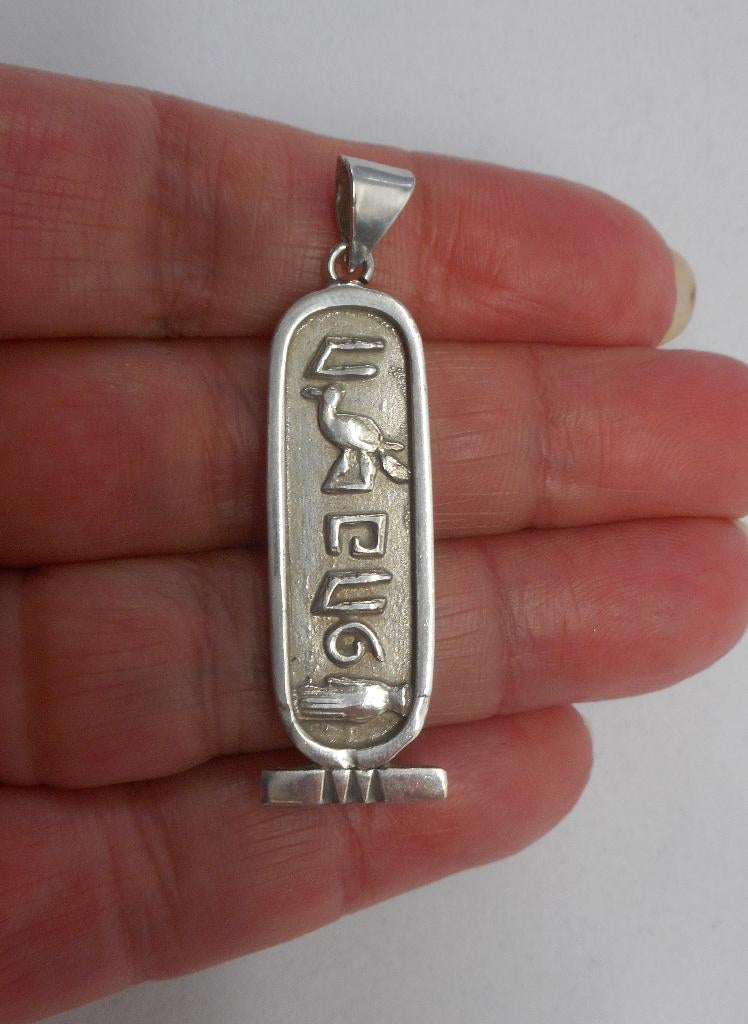 Zilveren vintage Egyptische symbolen hanger nr.631, Verzenden, Zo goed als nieuw, Kruis of Symbool, Zilver