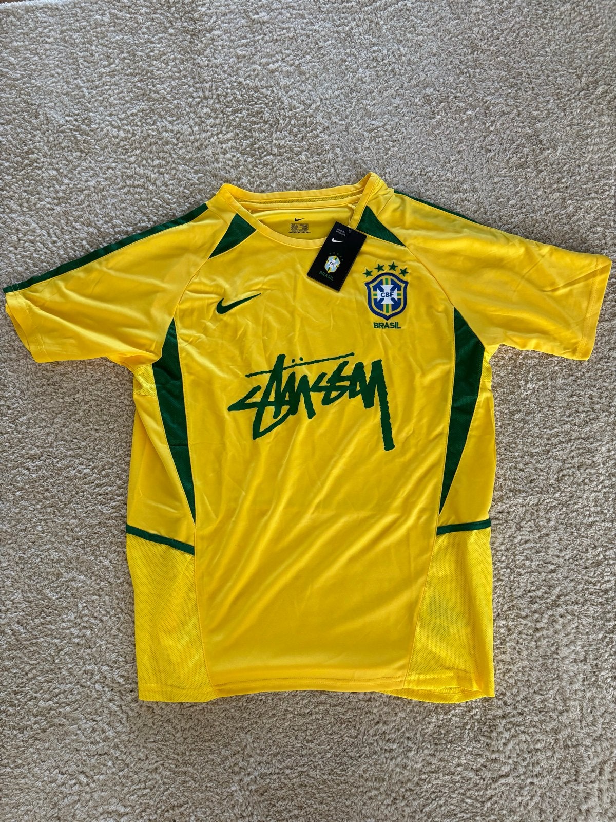 Nike Brazilië shirt geel Stüssy print CBF voetbalshirt XL, Ophalen of Verzenden, Nieuw, Maat 56/58 (XL), Geel