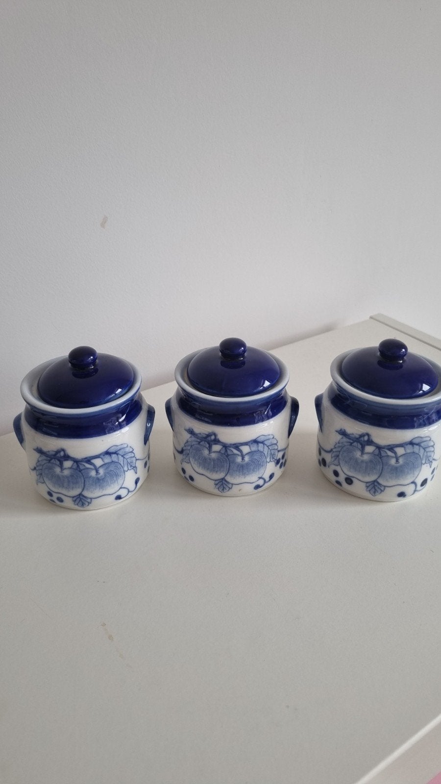 Set van 3 Delfts blauwe potjes met deksel, Ophalen of Verzenden